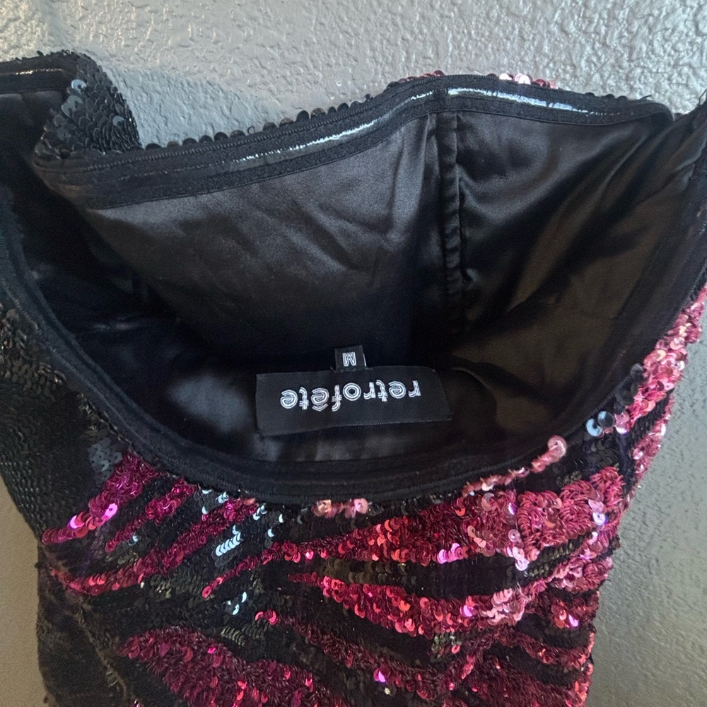 Retrofete Black and Pink Strapless Sequin Dress - Picture 5 of 6